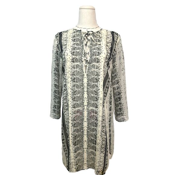 Cabi Black Cream #867 3/4 Sleeve Beatnick Sheer Lace-Up Tunic Top Size XS‎ - Picture 1 of 7
